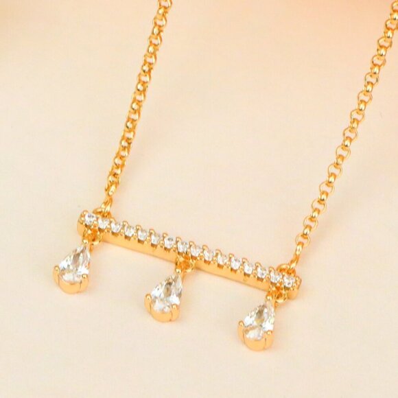 "Elegant Rose Gold Necklace with Three Dangling Teardrop Charms, XPNL1878 - Picture 1 of 13